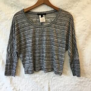 BCBGMaxazria Gray Striped Long Sleeve Crop Top